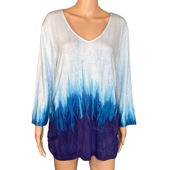 Chicos Ombre V-Neck Blouse Womens Size XL Flowy Lightweight Long Sleeve - Picture 1 of 7